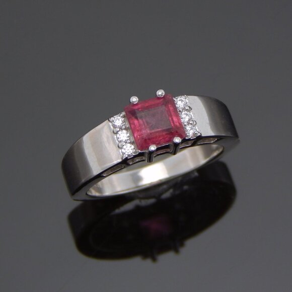 Genuine Pink Tourmaline Cushion Cut Ring in 925 Sterling Silver - Picture 1 of 6